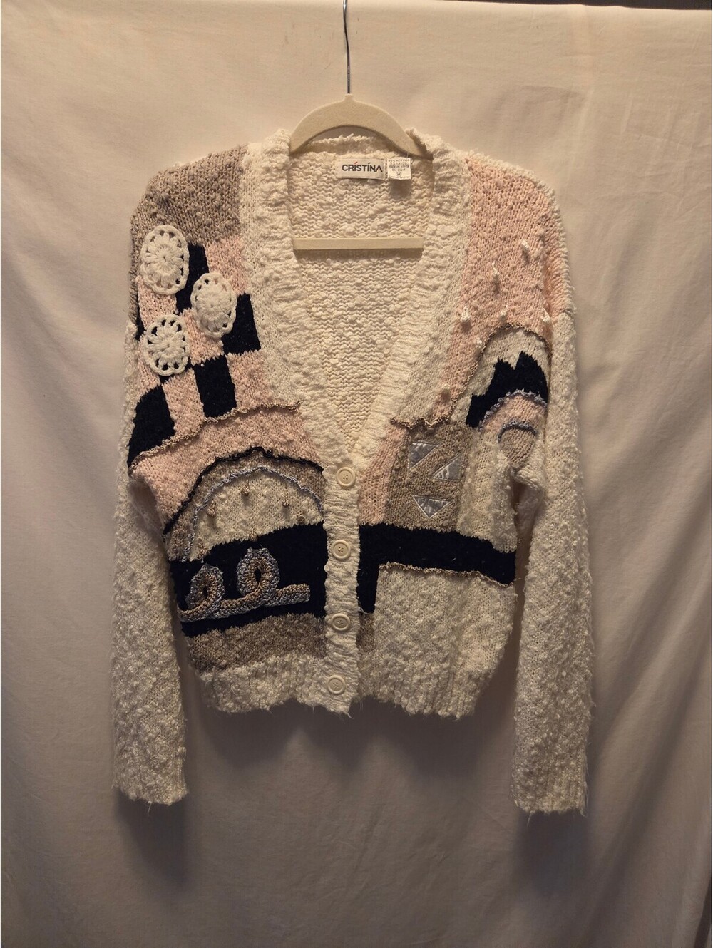 Vintage/Cottagecore Cristina Medium Textured Button-Up Cardigan Sweater